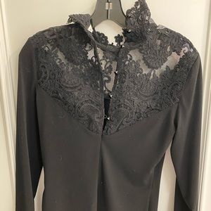 Black Alice and Olivia silk and lace turtleneck top